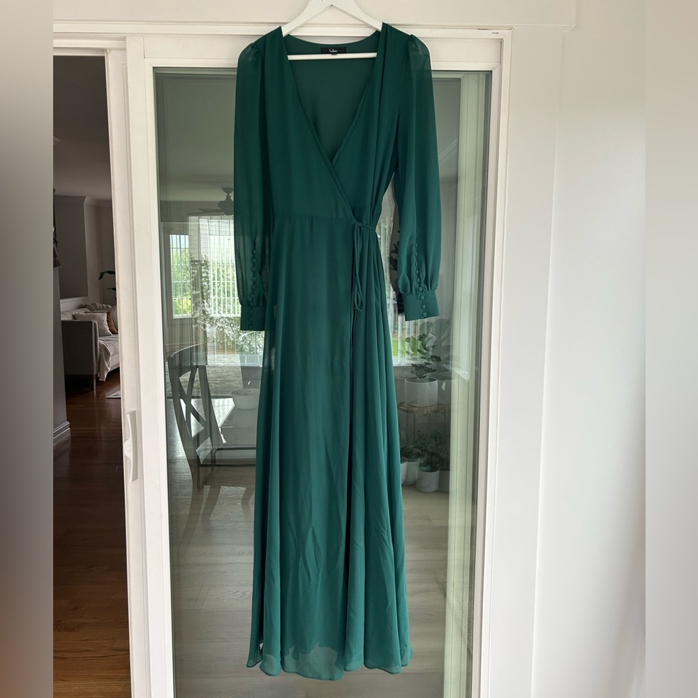 Lulus My Whole Heart Emerald Green Long Sleeve Wrap Dress